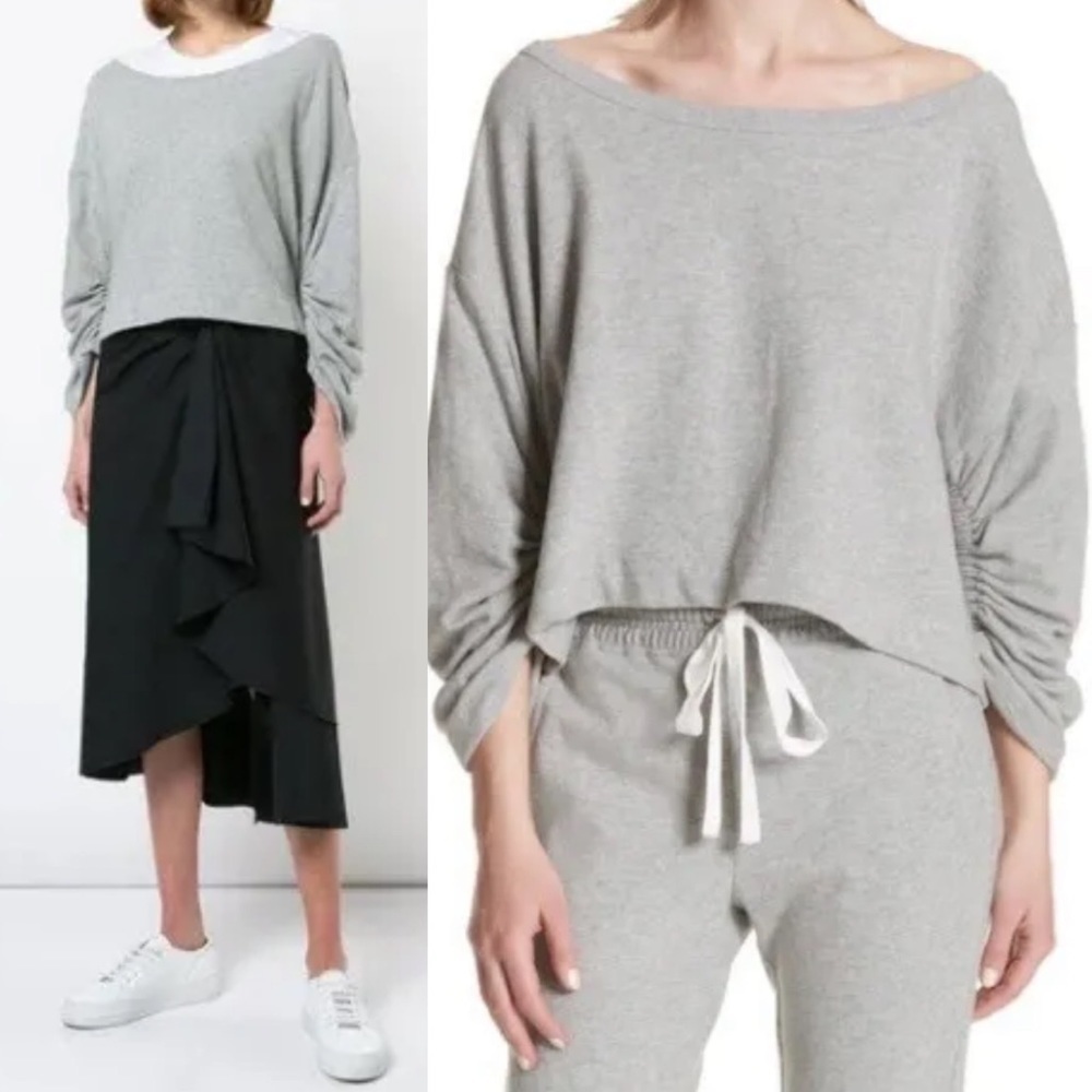 A.L.C Ember Ruched Sleeve Sweatshirt In Gray Women's Size XS